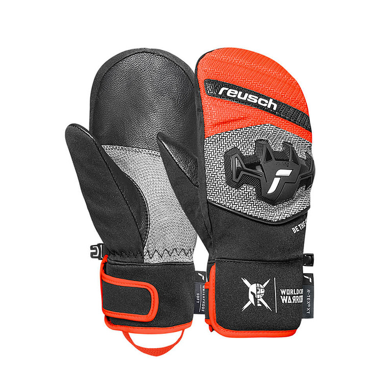 Smucarske rokavice Reusch Worldcup Warrior R TEX XT Junior Mitten 7588 blcksilverfluo red